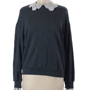 J Crew charcoal grey sweater w/eyelet lace collar & sleeves, women's size medium